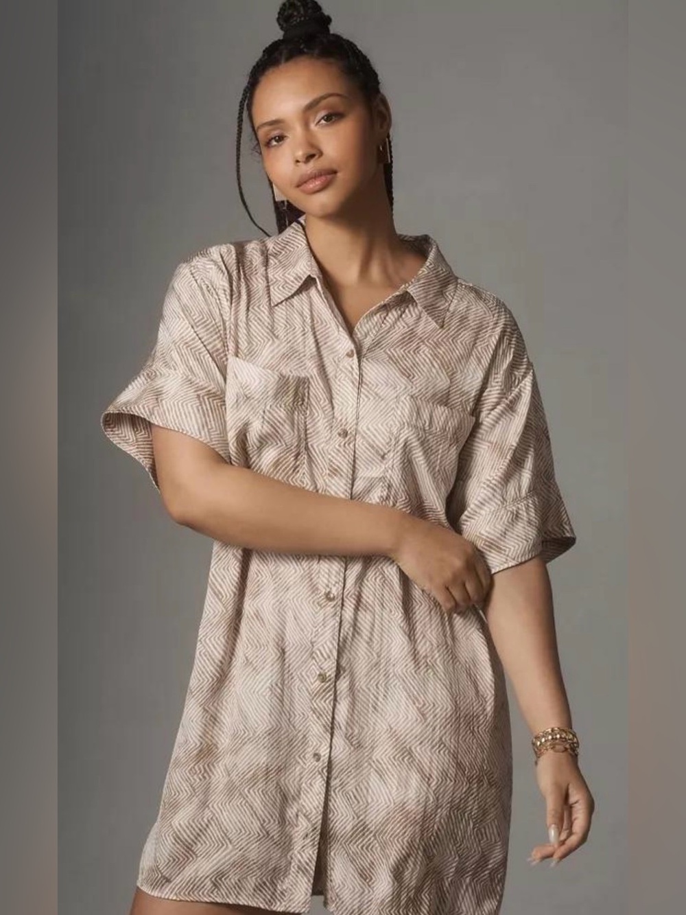 Pilcro Short-Sleeve Silky Surf Shirt Dress from Anthropologie. Sz M